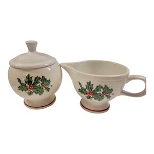 Fiesta Christmas Holly Berry Individual Sugar Bowl and Creamer